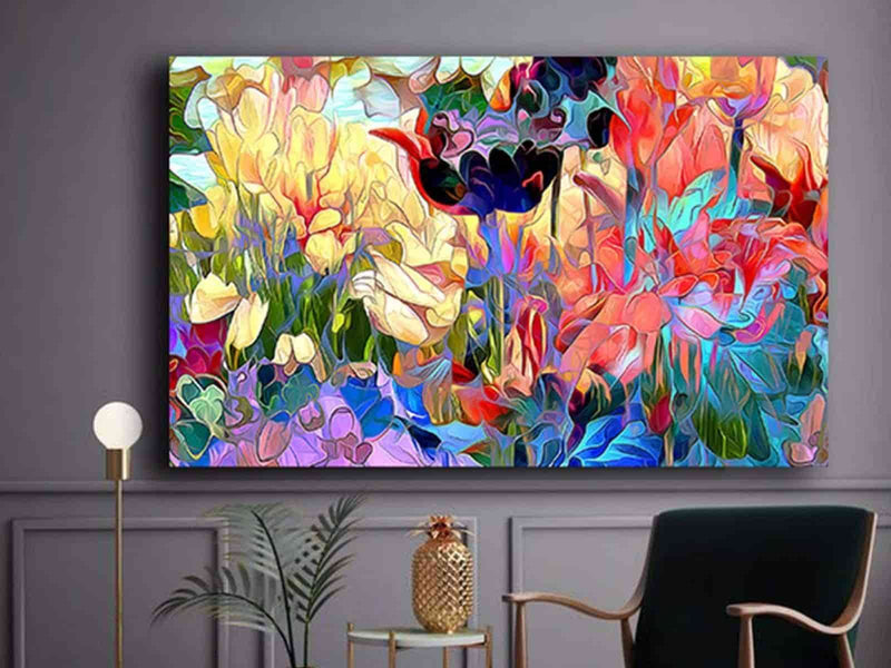 Yeni Stil Sanat Kanvas Tablo 50x70 cm Baharda Çiçekler - Yağlı Boya Efektli Kanvas Tablo