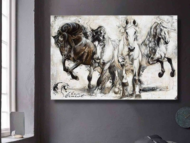 Yeni Stil Sanat Kanvas Tablo 50x70 cm Atlar - Yağlı Boya Efektli Kanvas Tablo