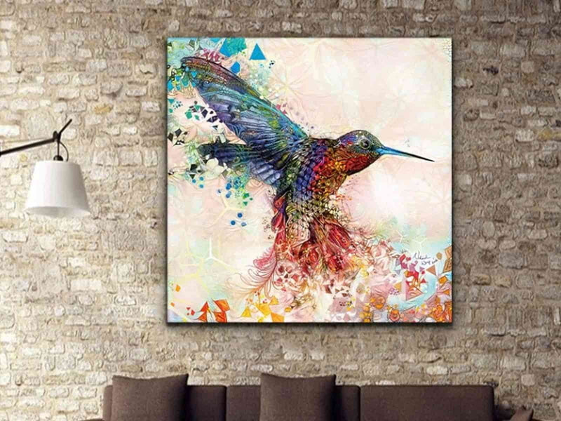 Yeni Stil Sanat Kanvas Tablo 60x60 cm Arı Kuşu - Yağlı Boya Efektli & Simli Kanvas Tablo