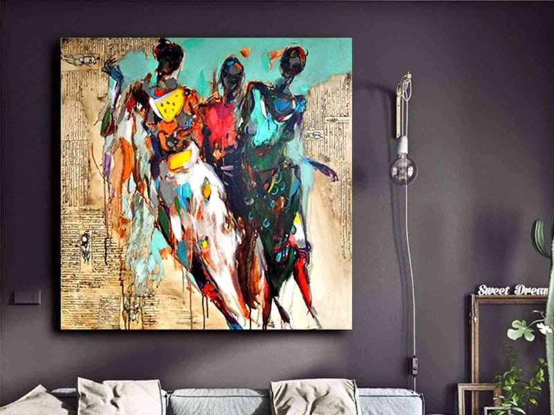 Yeni Stil Sanat Kanvas Tablo 70x70 cm African Wedding - Yağlı Boya Efektli Kanvas Tablo