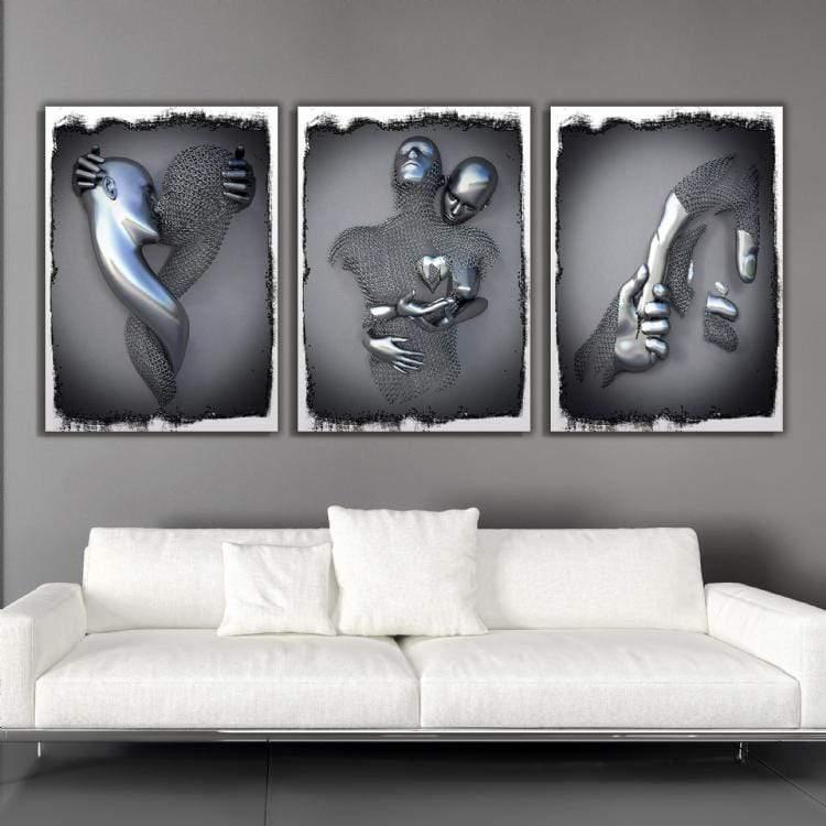yeni stil sanat Sim İşlemeli Tablolar 50x70 cm 3 Adet Çelik Aşk 3´Lü Set Beyaz Çerçeve Görünümlü Kanvas Tablo Laminasyonlu Ve Sim İşlemeli Kanvas Tablo