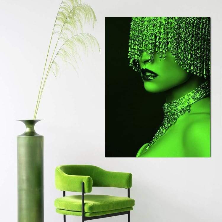 yeni stil sanat Sim İşlemeli Tablolar 50x70 cm Boncuklu Yeşil - Gümüş Simli Kanvas Tablo Sim İşlemeli Kanvas Tablo