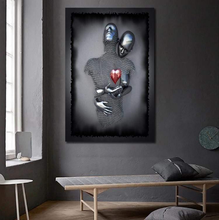 Yeni Stil Sanat Sim İşlemeli Tablolar 50x70 cm Eli Kalbimde Siyah Çerçeve Görünümlü Kırmızı Kalp Kanvas Tablo Laminasyonlu Ve Sim İşlemeli Kanvas Tablo