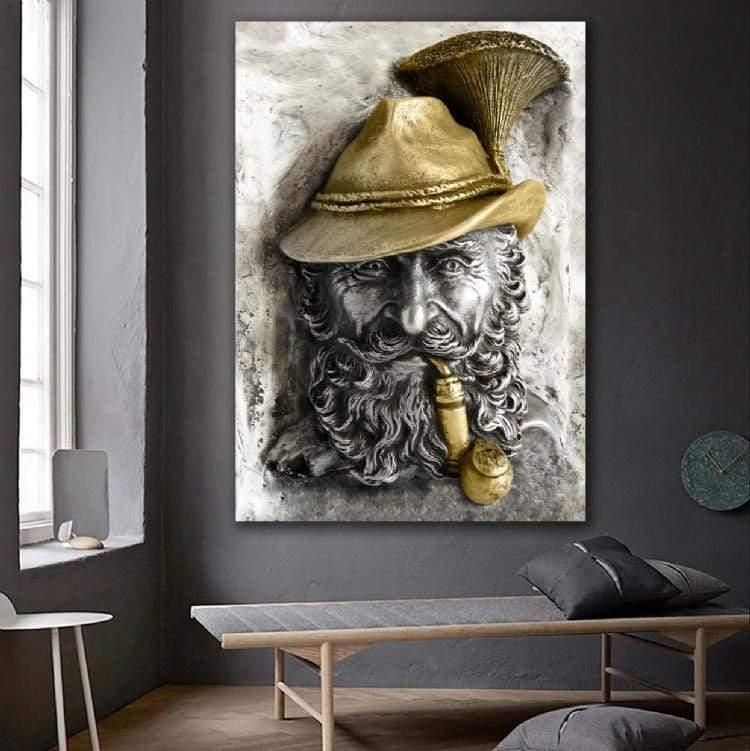 Yeni Stil Sanat Sim İşlemeli Tablolar PİPO İÇEN ADAM KANVAS TABLO LAMİNASYONLU ve SİM İşlemeli kanvas tablo
